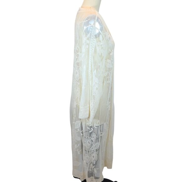 LANE BRYANT Sheer Embroidered Lace Open Duster Cardigan Kimono Size 14/16 Boho - Picture 2 of 7
